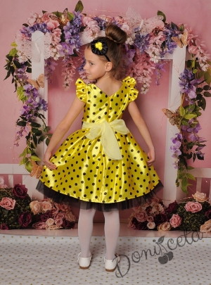 Официална детска рокля Мел с къс ръкав в жълто на черни точки 297ЖЧТ