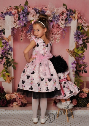 Официална детска рокля с къс ръкав в розово с Мини Маус 297ММСР