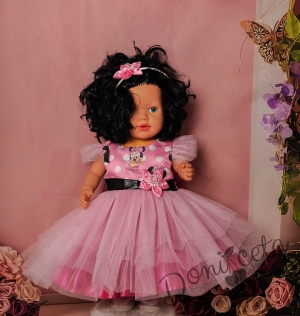 Официална детска/бебешка рокля с тюл в розово с Мини Маус  288ММТР