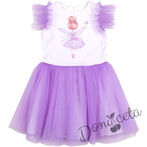 Детска официална рокля с момиченце и тюл в лилаво