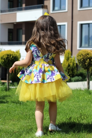 Официална детска рокля Надежда на цветя с тюл в жълто с лимони
