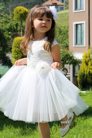Детска официална рокля Крис от дантела и тюл в бяло 657877