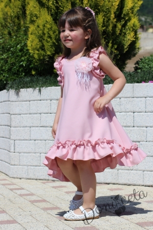 Лятна детска рокля в пудра с къдрички без ръкав 1