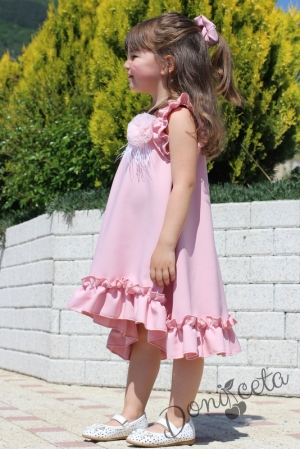 Лятна детска рокля в пудра с къдрички без ръкав 3