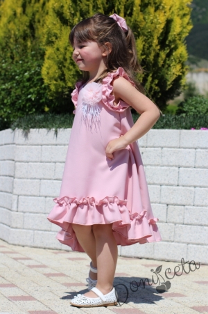 Лятна детска рокля в пудра с къдрички без ръкав 4