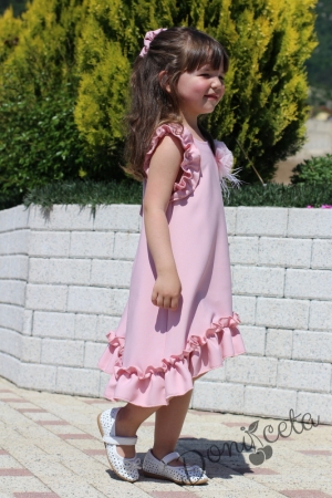 Лятна детска рокля в пудра с къдрички без ръкав 5