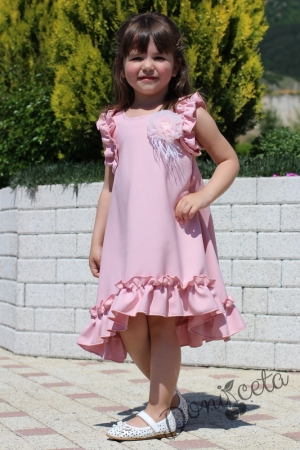Лятна детска рокля в пудра с къдрички без ръкав 6