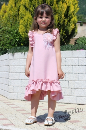 Лятна детска рокля в пудра с къдрички без ръкав 7