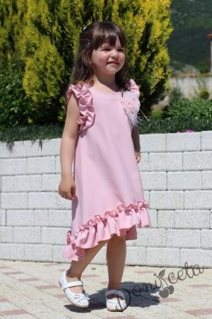 Лятна детска рокля в пудра с къдрички без ръкав 8