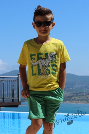 Комплект за момче от къси панталонки в зелено и тениска в жълто  6