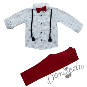 Официален комплект за момче от риза, папийонка и панталонки в червено