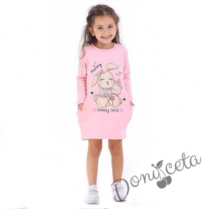 Детска рокля със зайче в розово 475587