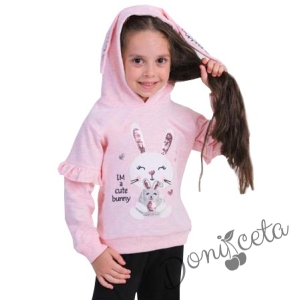 Детски суитшърт за момиче в розово със зайче