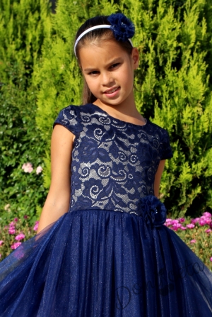 Официална детска рокля от дантела в тъмносиньо Крис 8365489