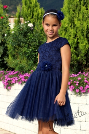 Официална детска рокля Крис с дантела в тъмносиньо и тюл 8431655