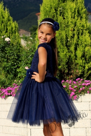 Официална детска рокля Крис с дантела в тъмносиньо и тюл 8431655