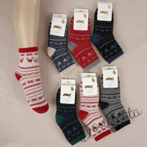 Коледни детски термо чорапи в  тъмносиньо и бежово 5335465