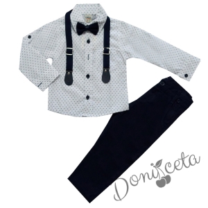 Комплект от панталон в тъмносиньо, риза в бяло, тиранти и папийонка 846433