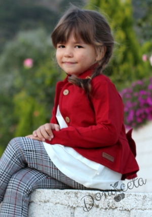 Детско памучно сако за момиче в бордо с панделка отзад