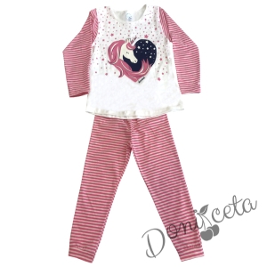 Детска пижама с дълъг ръкав в бяло и розово с Пони/Еднорог