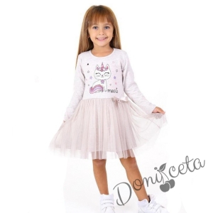 Детска рокля в бежово с коте 547718