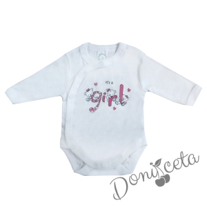 Бебешко боди с дълъг ръкав в бяло с надпис ''It's a girl"