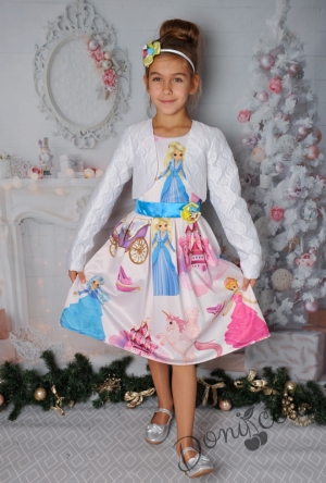 Официална детска рокля в бяло с принцеси 250ЗП