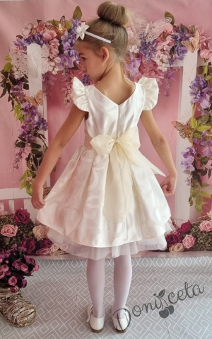 Официална детска рокля в екрю с къс ръкав 297ШЖ