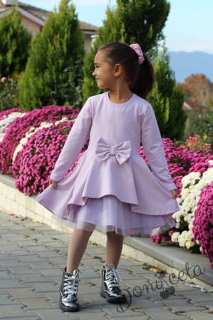 Детска рокля с дълъг ръкав Надежда в лилаво с тюл 534652