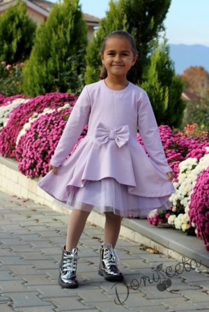Детска рокля с дълъг ръкав Надежда в лилаво с тюл 534652