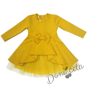 Детска рокля Надежда с дълъг ръкав с тюл в горчица 4