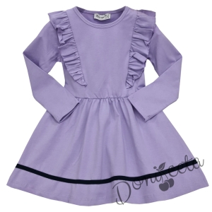 Детска рокля с дълъг ръкав в лилаво с къдрички