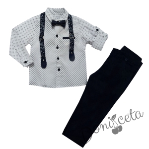 Комплект от панталон в тъмносиньо, риза в бяло, тиранти и папийонка 8432535