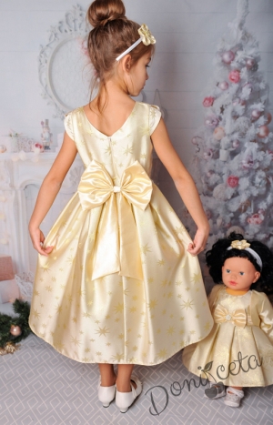 Официална детска рокля с къс ръкав в златисто на звездички 260ЗЗ