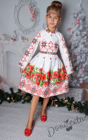 Детска рокля за момиче тип народна носия с дълъг ръкав и фолклорни мотиви  НН4М