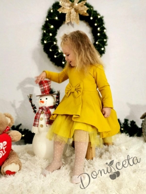 Детска рокля Надежда с дълъг ръкав с тюл в горчица 2