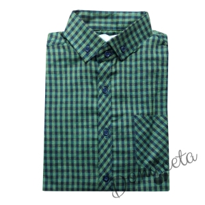 Официална детска риза с дълъг ръкав в зелено с джобче 936554