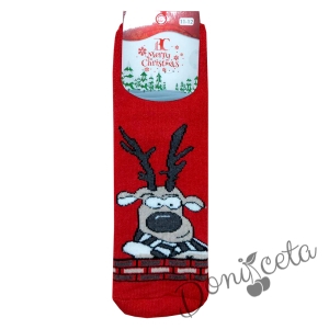 Коледни термо чорапи в червено с еленче
