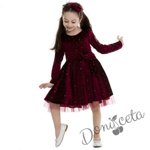 Детска рокля в бордо с дълъг ръкав със звездички 5924517