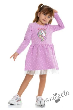 Детска ежедневна рокля с Пони/Еднорог в лилаво на точки Magic