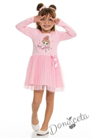 Детска ежедневна рокля с балеринка и тюл в розово