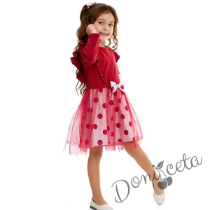 Детска рокля в бордо с къдрички и тюл 6464533