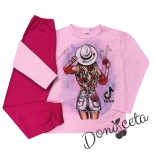 Детска пижама в розово и циклама с момиче