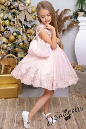 Официална детска рокля в пепел от рози с чантичка Валенсия 1