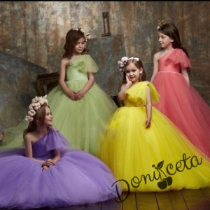 Официална детска дълга рокля Ница в лилаво с шлейф от тюл 