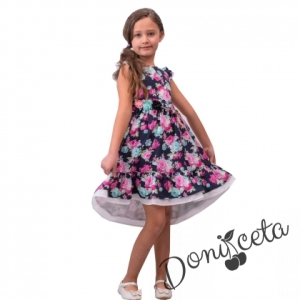 Детска рокля без ръкав в тъмносиньо на цветя