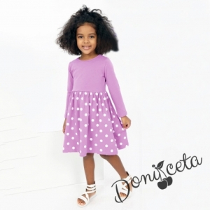 Детска рокля с дълъг ръкав в лилаво с точки