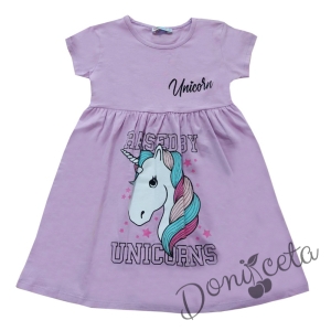 Ежедневна детска рокля с къс ръкав в лилаво с Пони/Еднорог 4566435