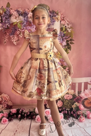 Официална детска рокля с къс ръкав на цветя 297ЗБ