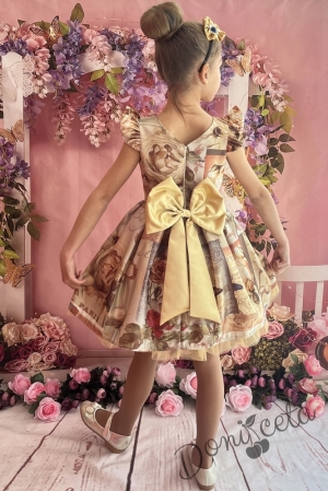 Официална детска рокля с къс ръкав на цветя 297ЗБ